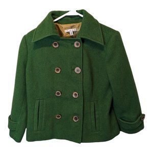CAbi Women's Coat Peacoat Green Twill Double Breasted Wool Blend Size 6